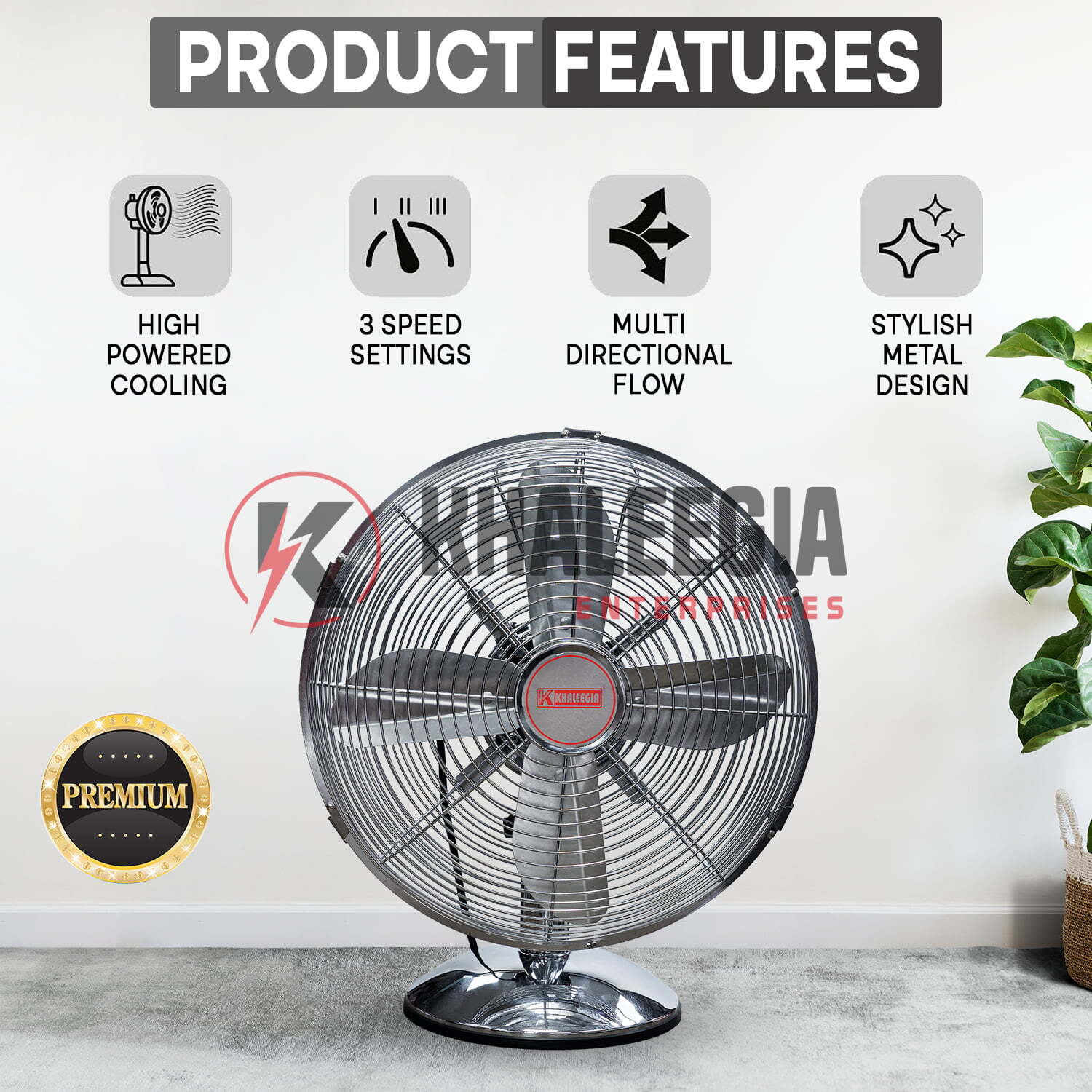 K-T30 - Khaleegia 12" Stainless Steel Metal Table Fan - Image 3