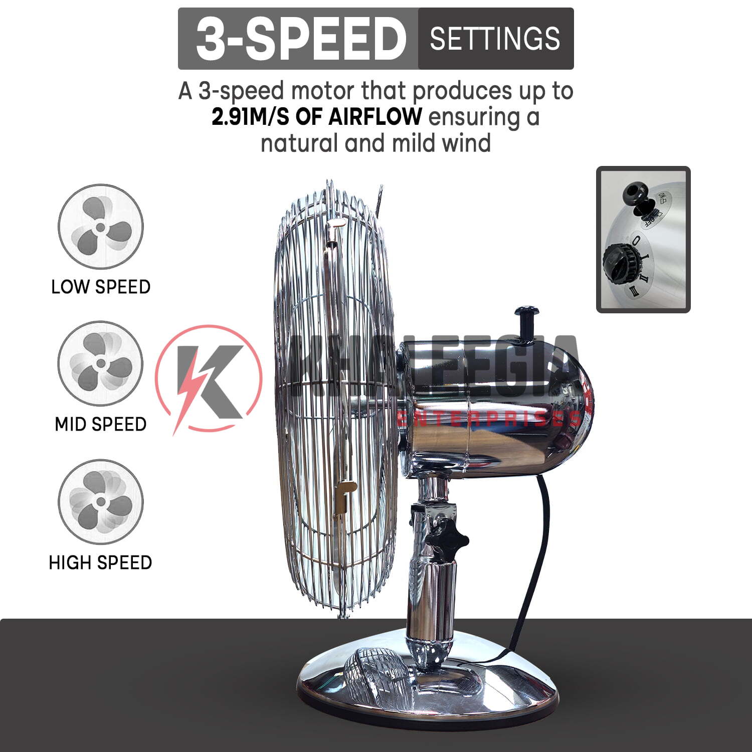 K-T30 - Khaleegia 12" Stainless Steel Metal Table Fan - Image 5