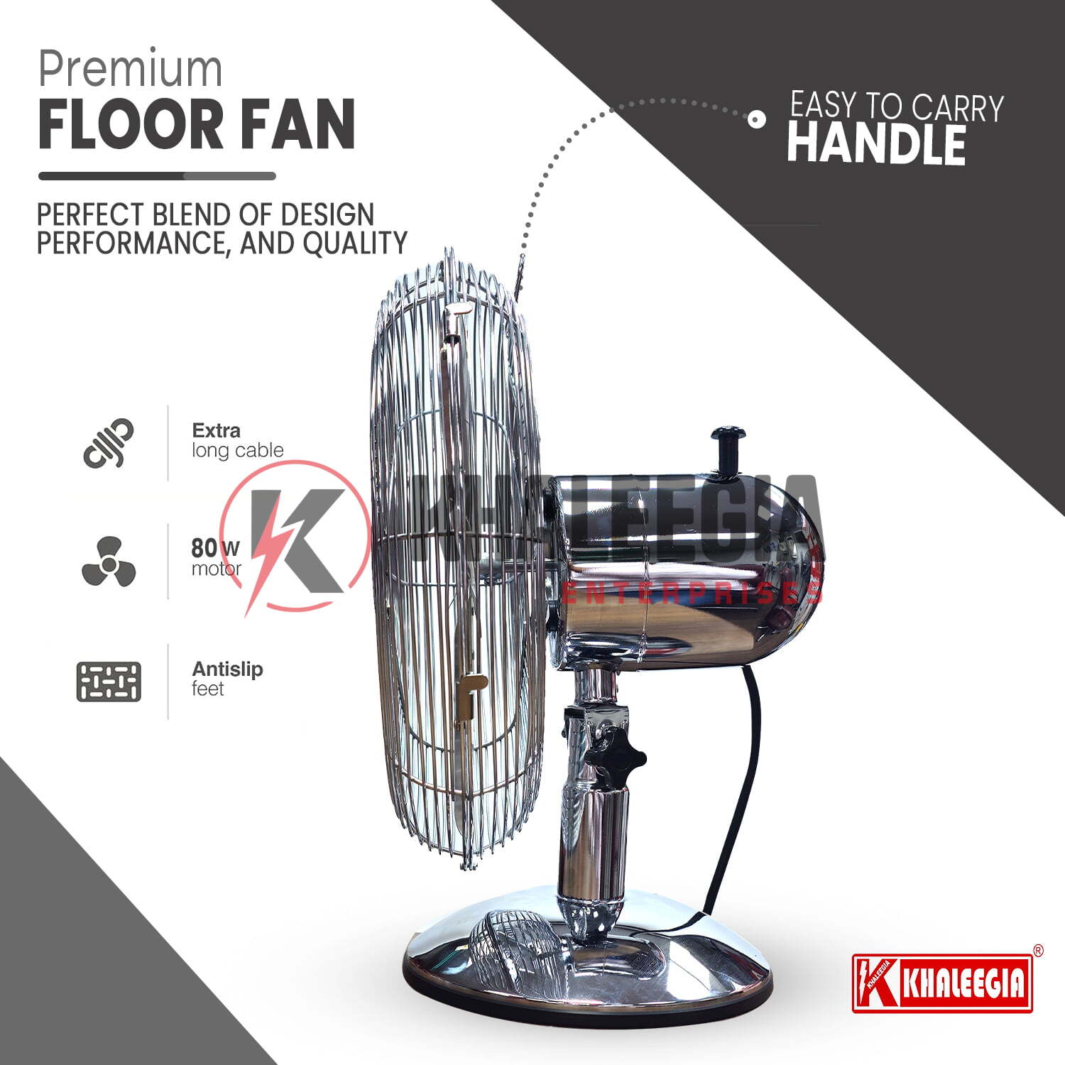K-T30 - Khaleegia 12" Stainless Steel Metal Table Fan - Image 6