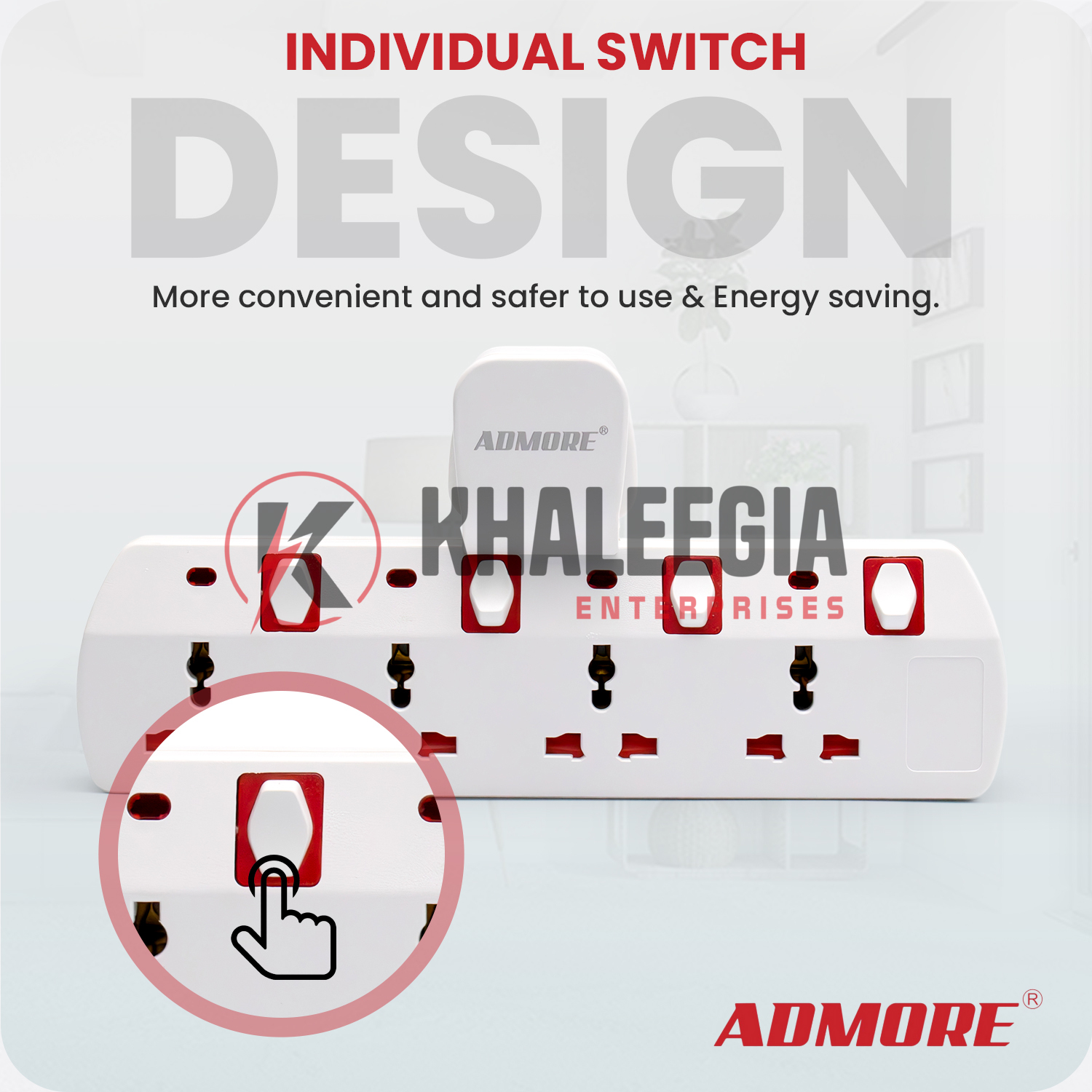 A-E1x4 | Admore 4 Gang Universal Switched Socket Adapter (Multiplug) - Image 5