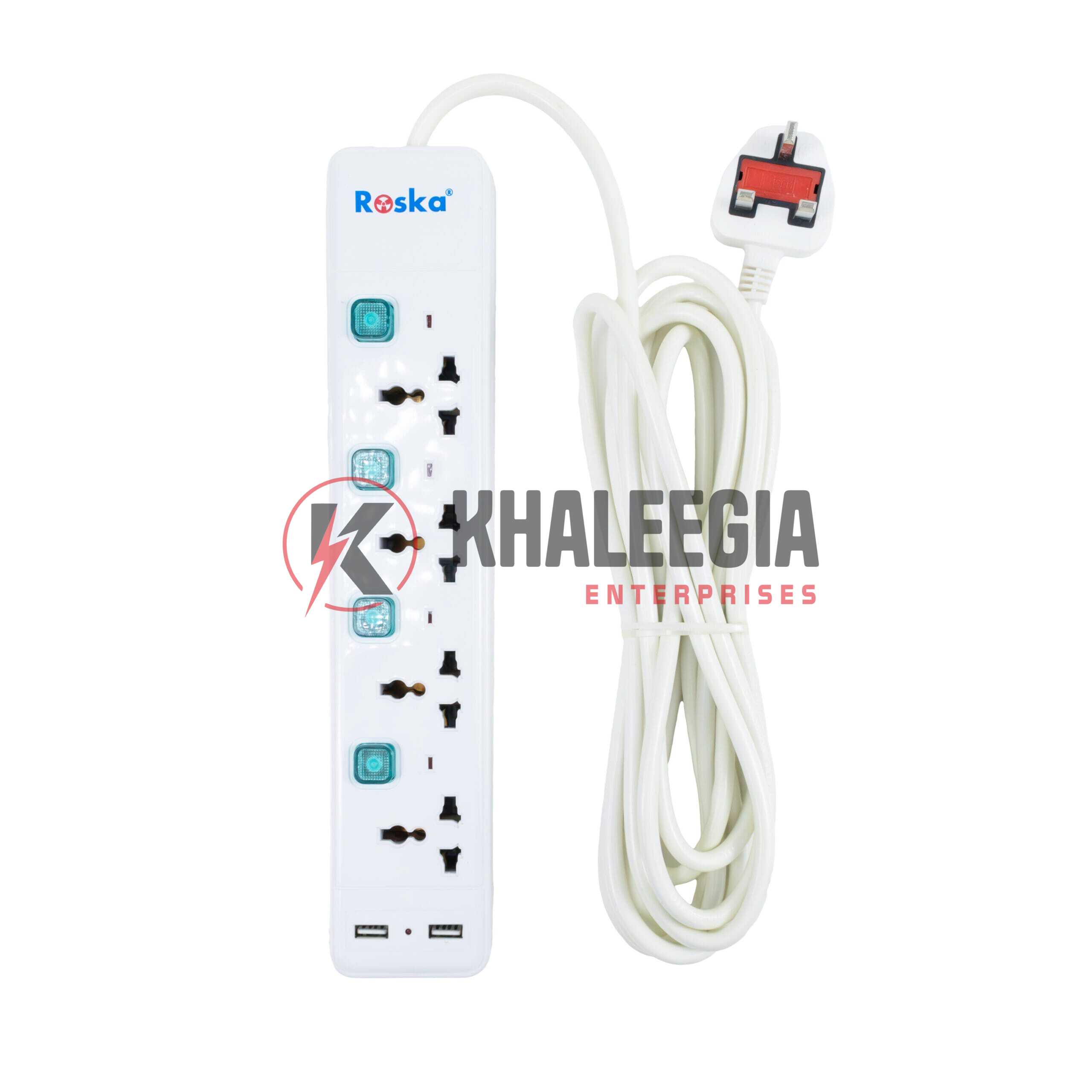 REU-2-USB | Roska 4 Gang 13A Universal Switched Socket Extensions + USB Charging ports(5 Meters) - Image 1