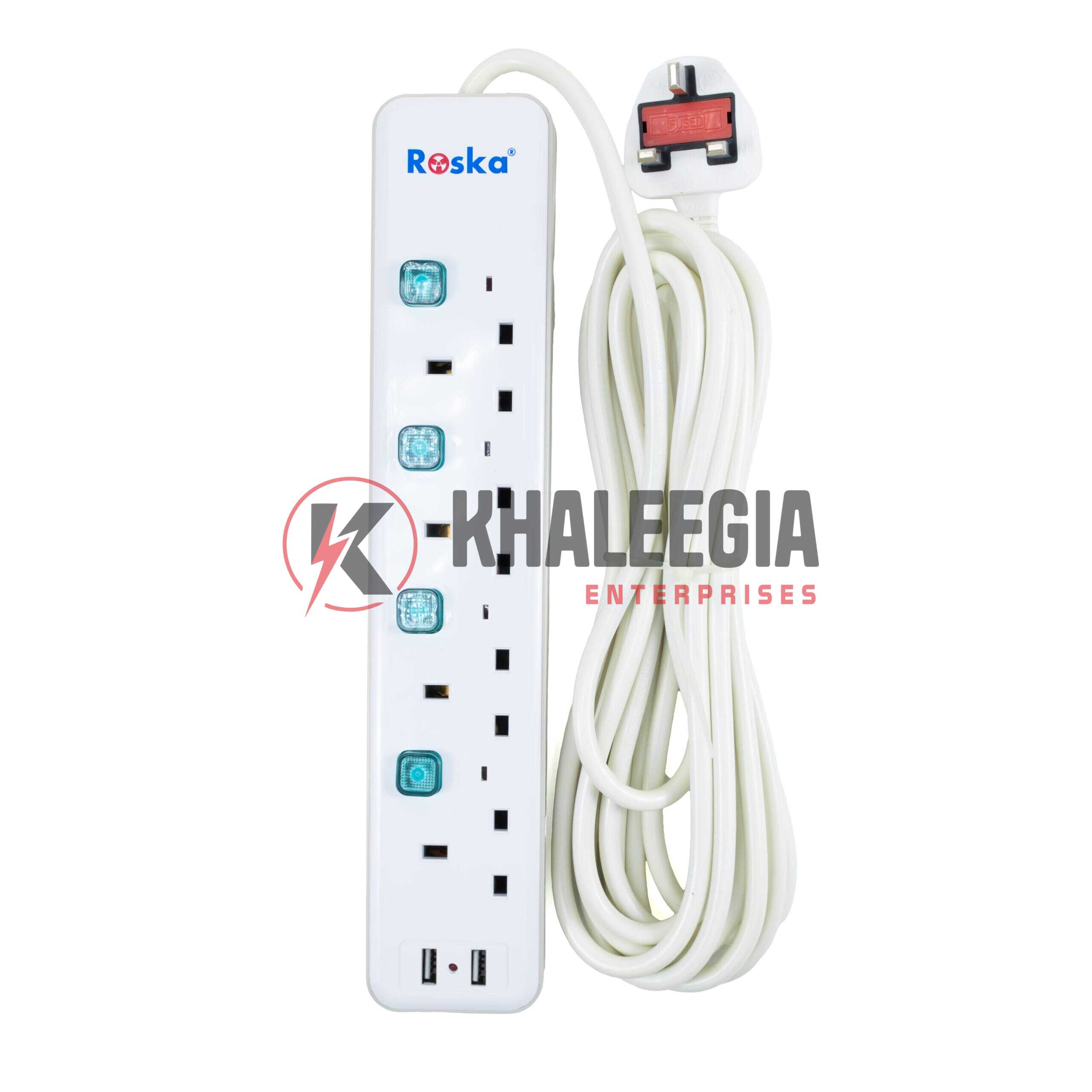 RES-4-USB | Roska 4 Gang 13A Switched Socket Extensions + USB Charging ports(5 Meters) - Image 1