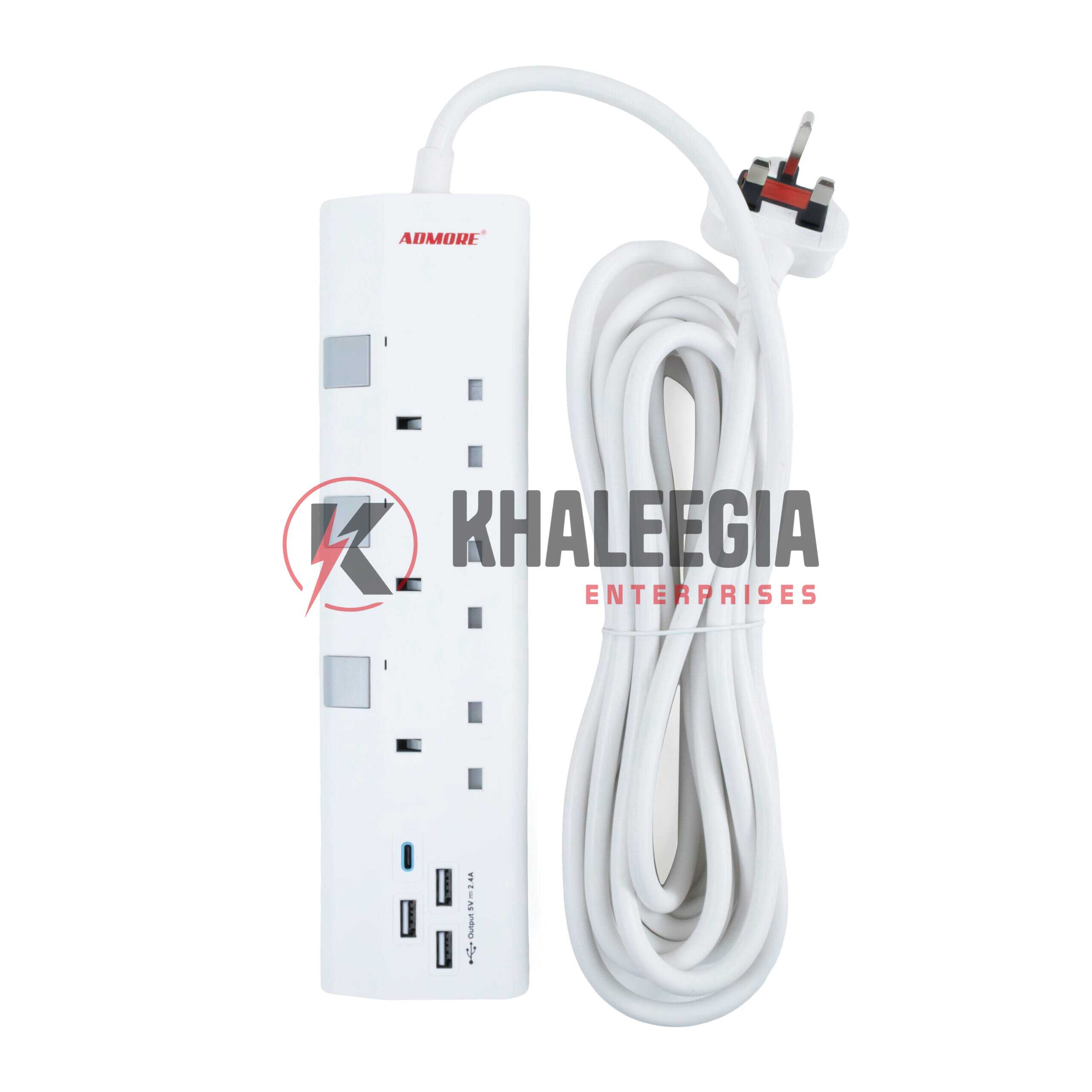 A-E35U | Admore 3 Gang 13A Switched Socket Extensions + USB Charging ports (5 Meters) - Image 1