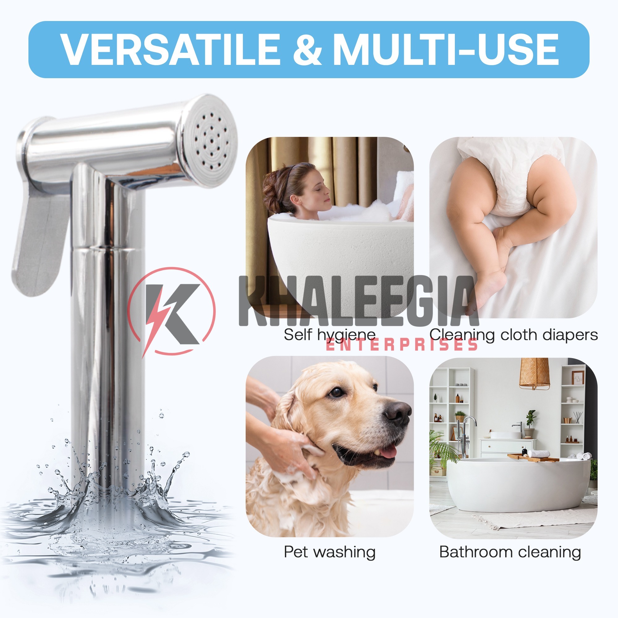 SH-07 - Shattaf Spray With Flexible Hose & Bracket, Silver Finish - Image 3