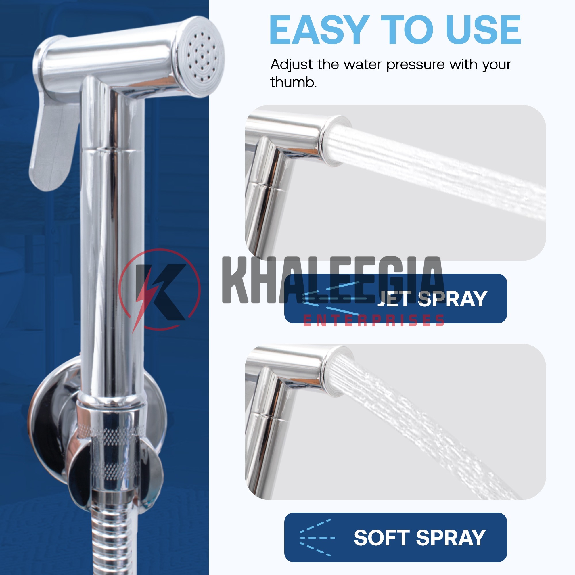 SH-07 - Shattaf Spray With Flexible Hose & Bracket, Silver Finish - Image 4