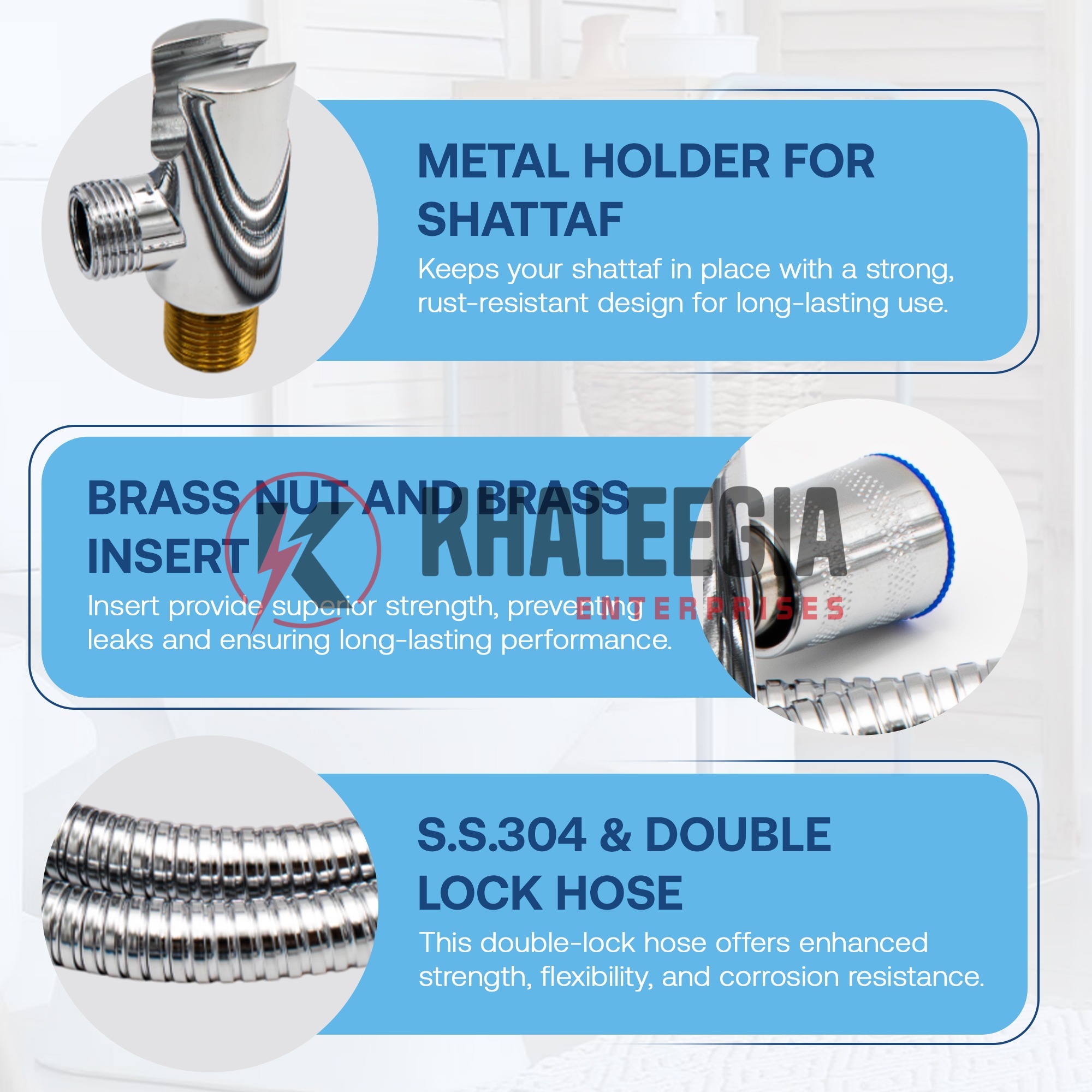 SH-07 - Shattaf Spray With Flexible Hose & Bracket, Silver Finish - Image 5