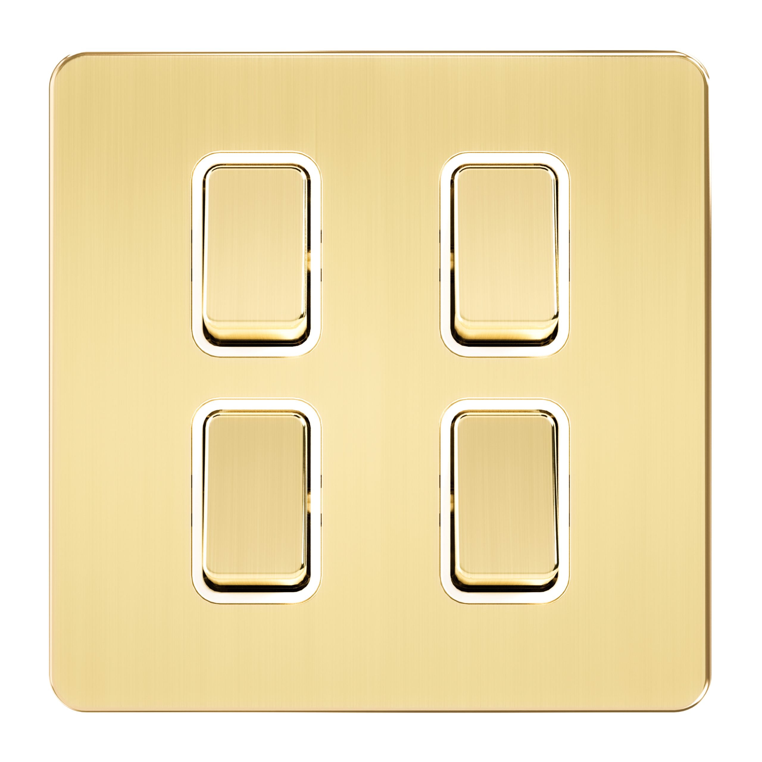 M_0005_A309-2-scaled-1.jpg A309 - 4 Gang 2 Way Switch (3X3) -Metal Series: Gold - Image 1