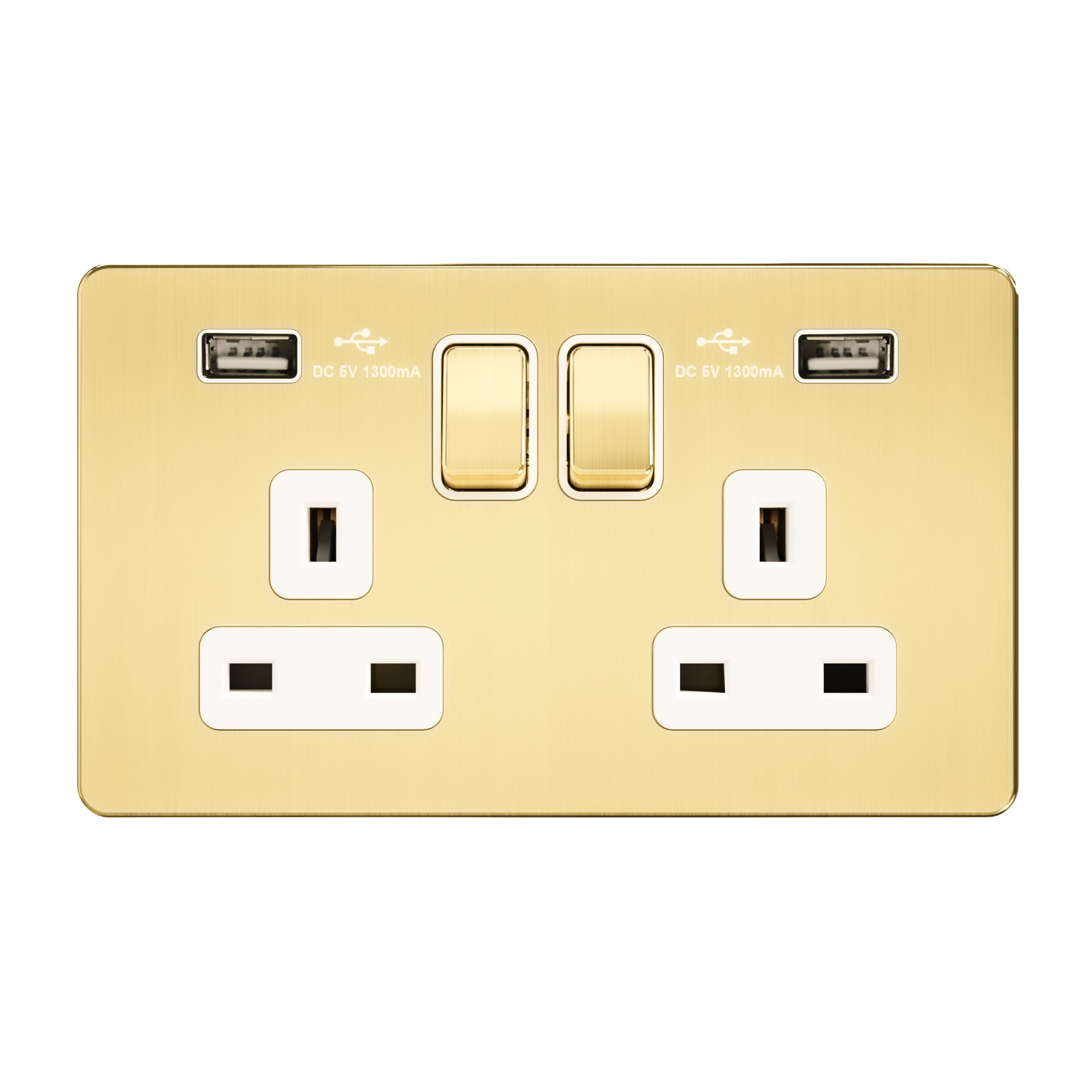 M_0015_A408-U-2-scaled-1.jpg A408-U - 13A 2 Gang Switched Socket, Single Pole With Usb -Metal Series: Gold - Image 1