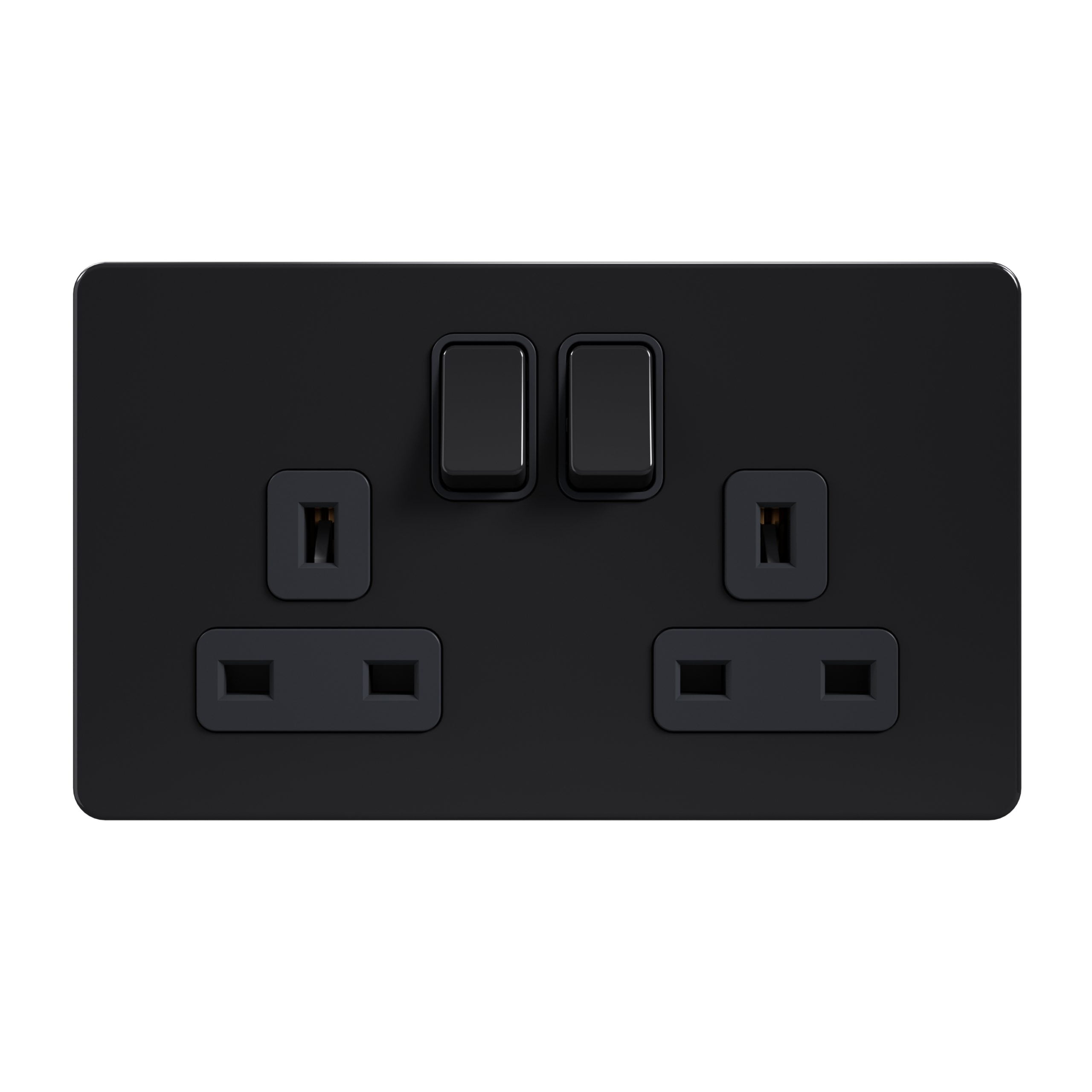 AB_0010_AB-406-scaled-1.jpg AB406 - 13A 2 Gang Switch Socket - Metal Series: Black Nickel - Image 1