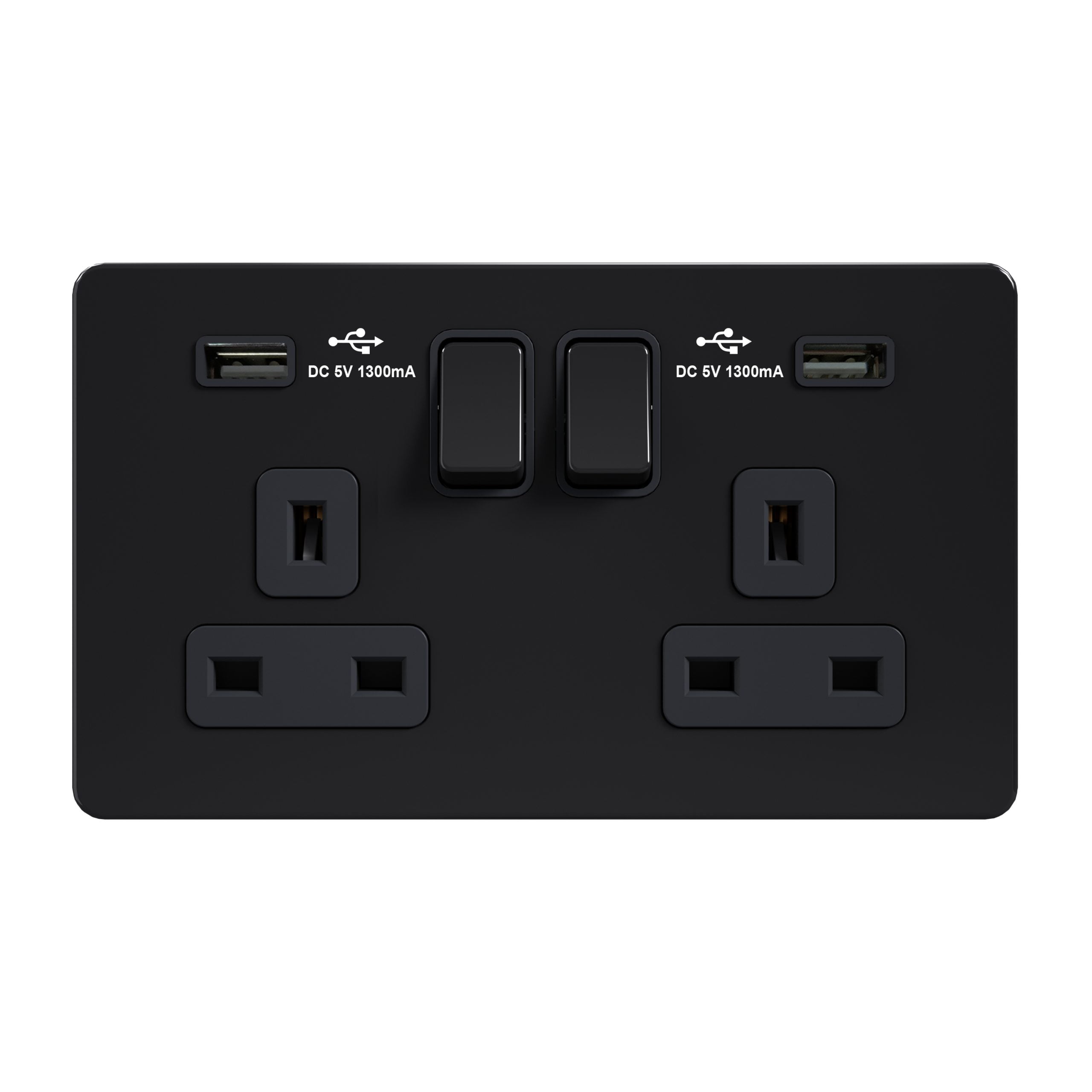 AB_0008_AB-408-U-scaled-1.jpg AB408-U - 13A 2 Gang Switched Socket, Single Pole With Usb - Metal Series: Black Nickel - Image 1