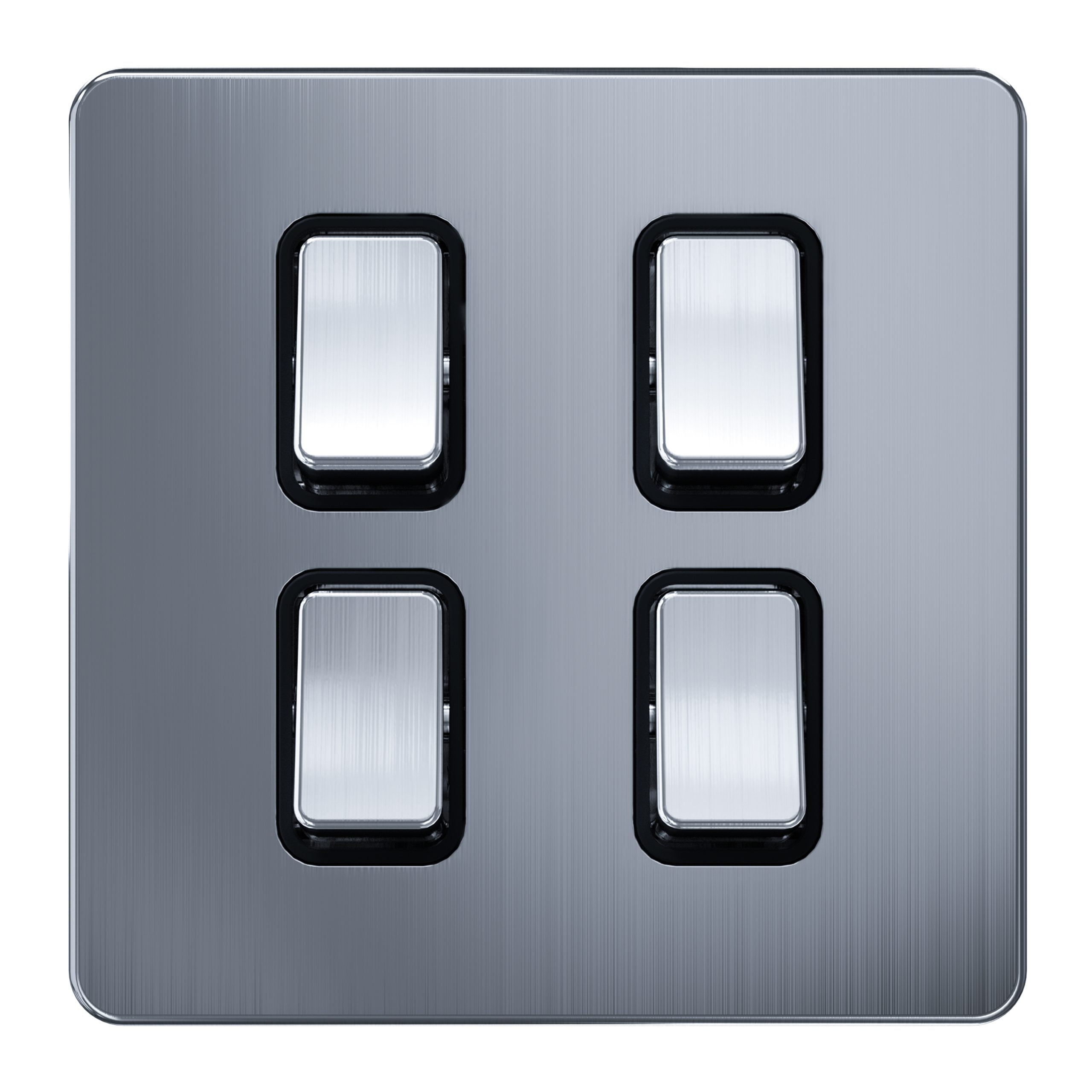 C_0002_AC309-scaled-1.jpg AC309 - 4 Gang 2 Way Switch 3X3 - Metal Series: Chrome - Image 1