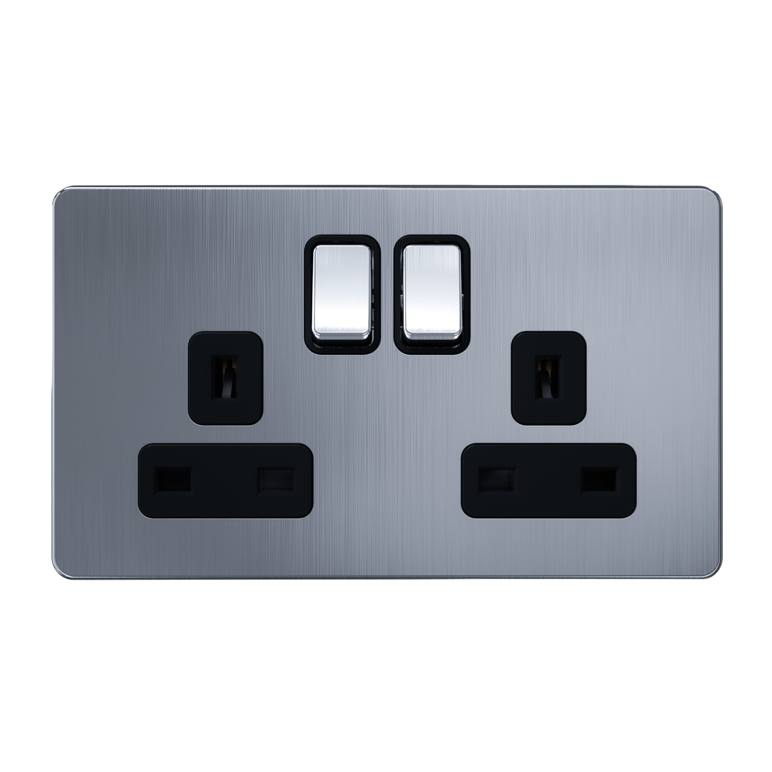 C_0020_AC406-scaled-1.jpg AC406 - 13A 2 Gang Switch Socket - Metal Series: Chrome - Image 1