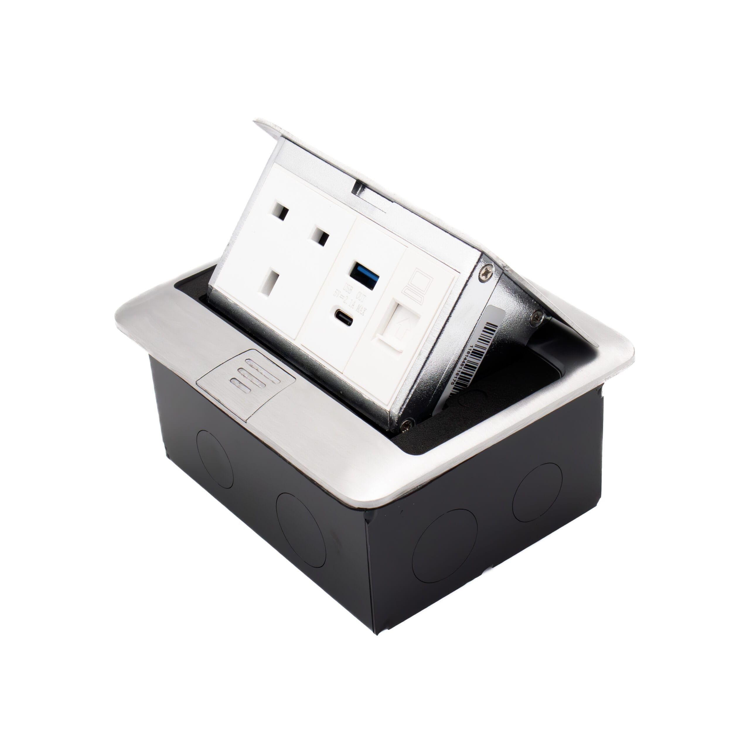AP17g-scaled-1.jpg AP17 - Admore 1 Gang 13A Socket with A & C USB Ports and RJ45 Data Chrome Popup Socket - Image 1