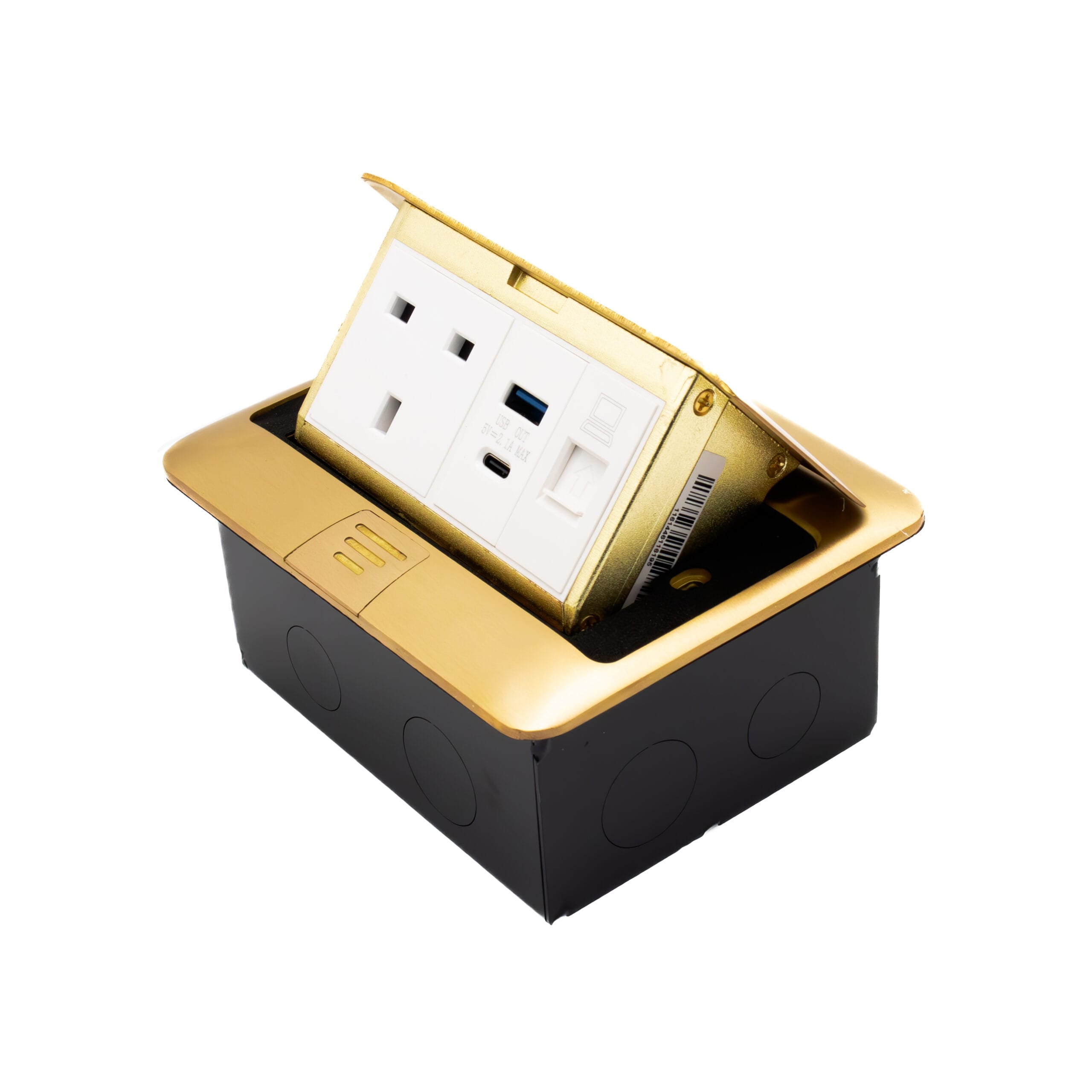 ap19g-scaled-1.jpg AP19G - Admore 1 Gang 13A Socket with A&C Port and RJ45 (Gold) Popup Socket - Image 1