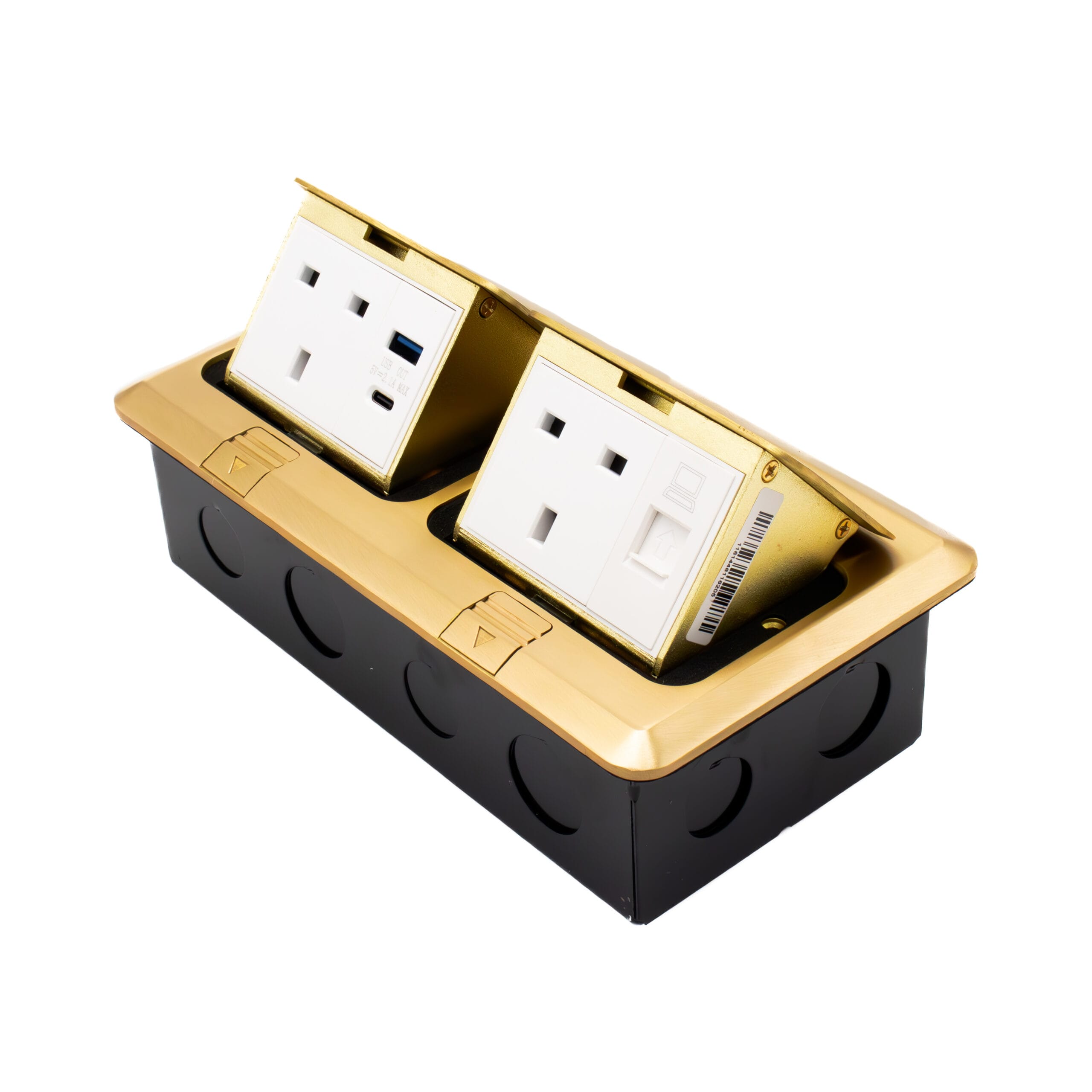 AP20g-scaled-1.jpg AP20G - Admore 2 Gang 13A Socket with A&C Port and RJ45 (Gold) Popup Socket - Image 1
