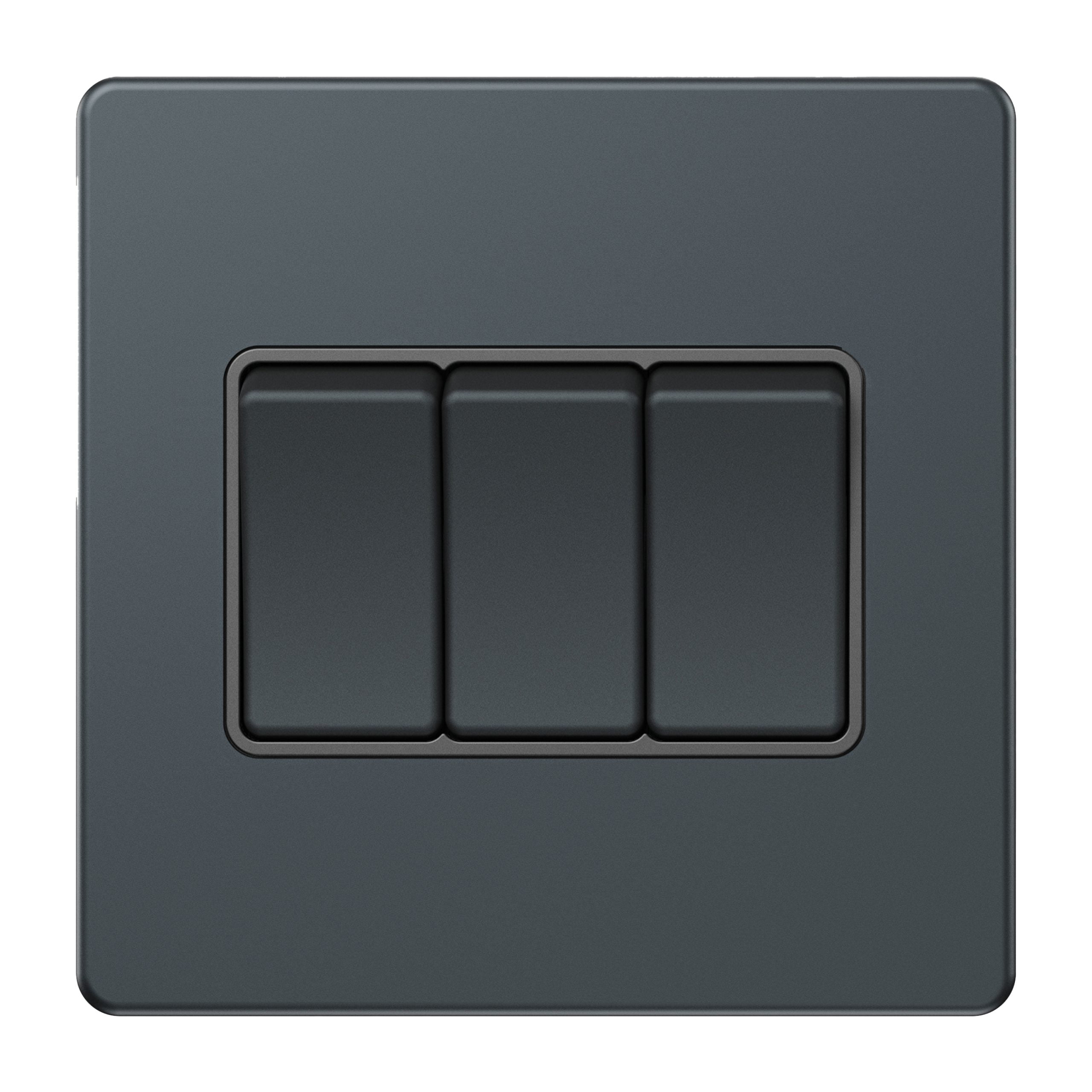 AS306-scaled-1.jpg AS306 - 3 Gang 2 Way Switch - Metal Series: Spruce Blue - Image 1