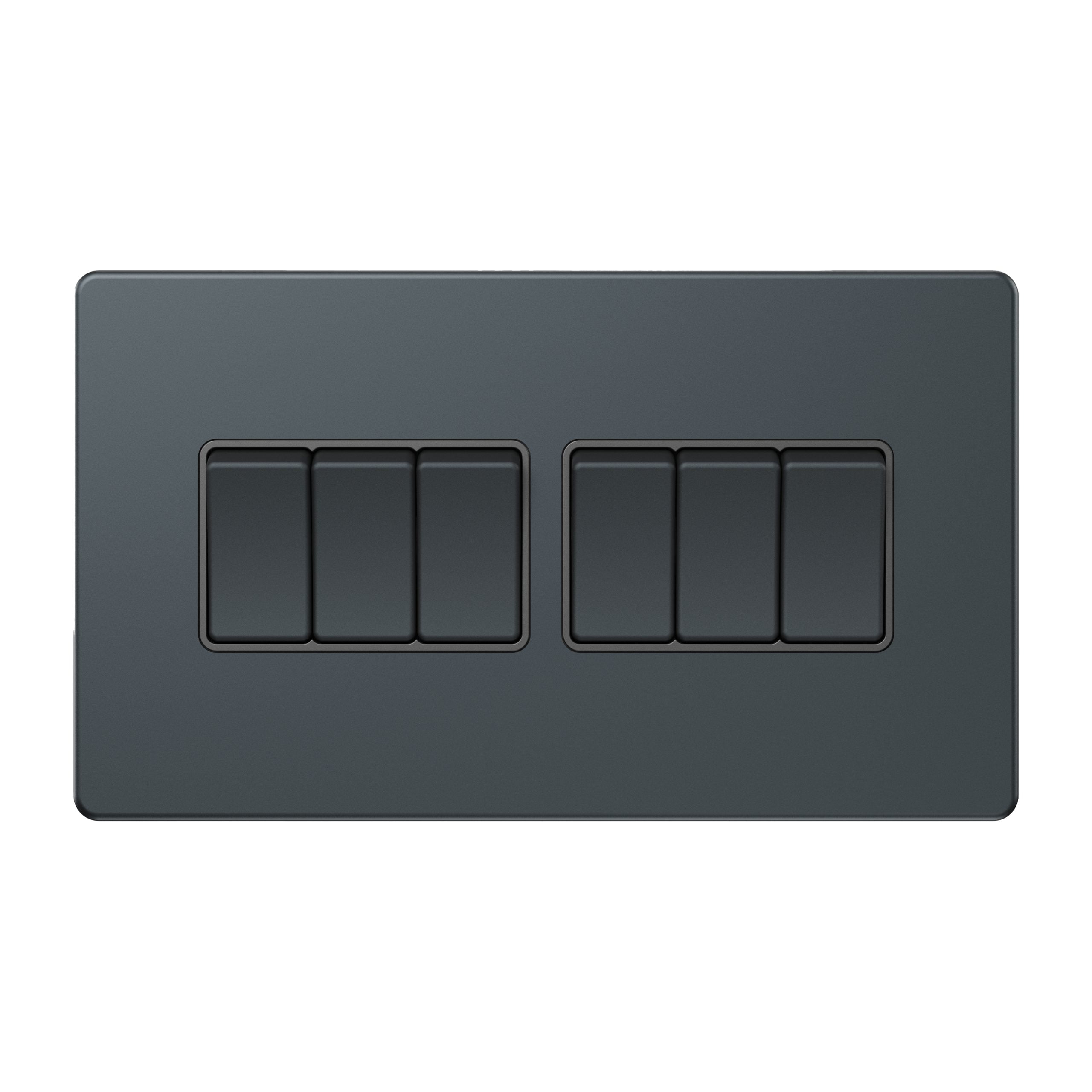 AS310-scaled-1.jpg AS310 - 6Gang 2 Way Switch (3X6) - Metal Series: Spruce Blue - Image 1