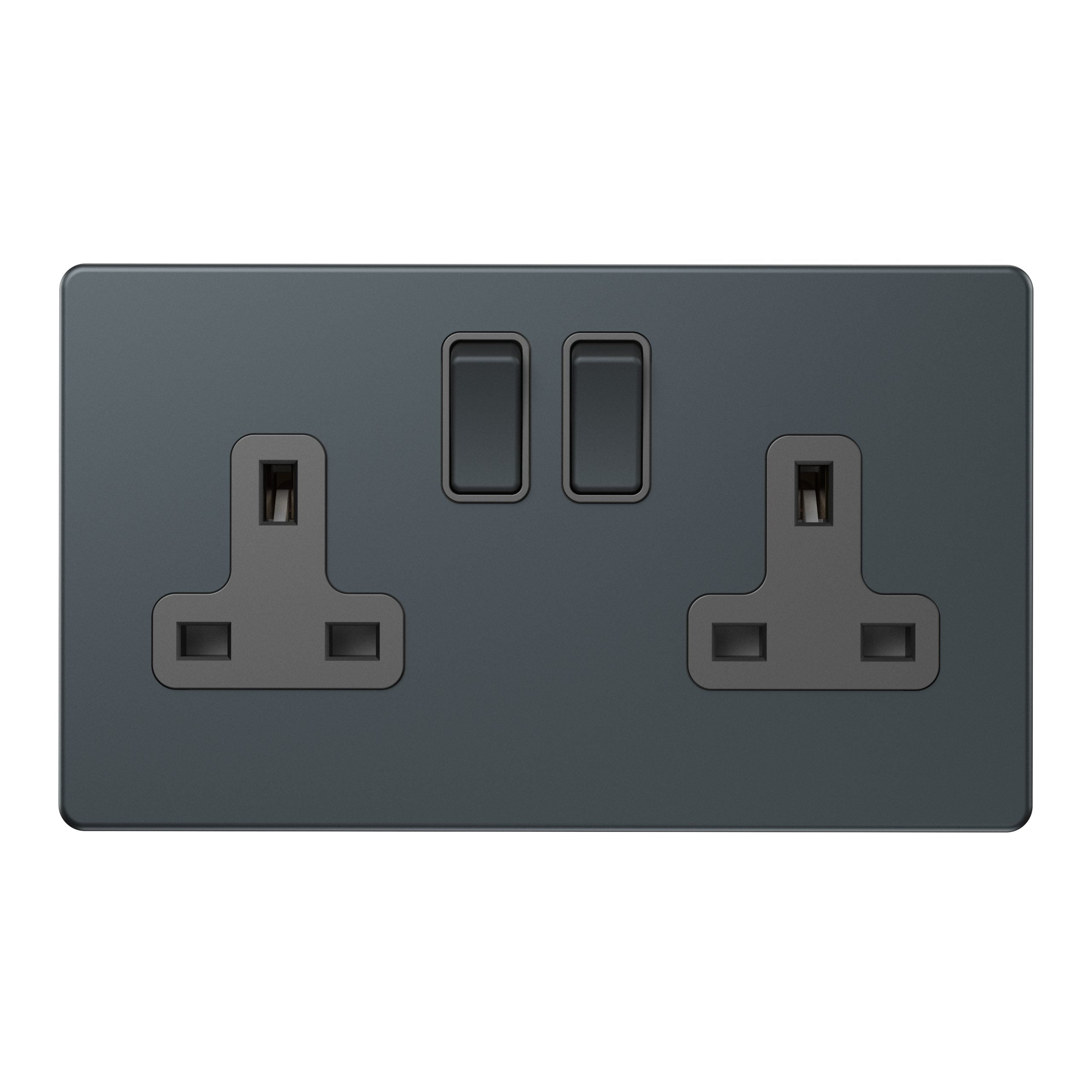 AS406-scaled-1.jpg AS406 - 13A 2 Gang Switch Socket - Metal Series: Spruce Blue - Image 1