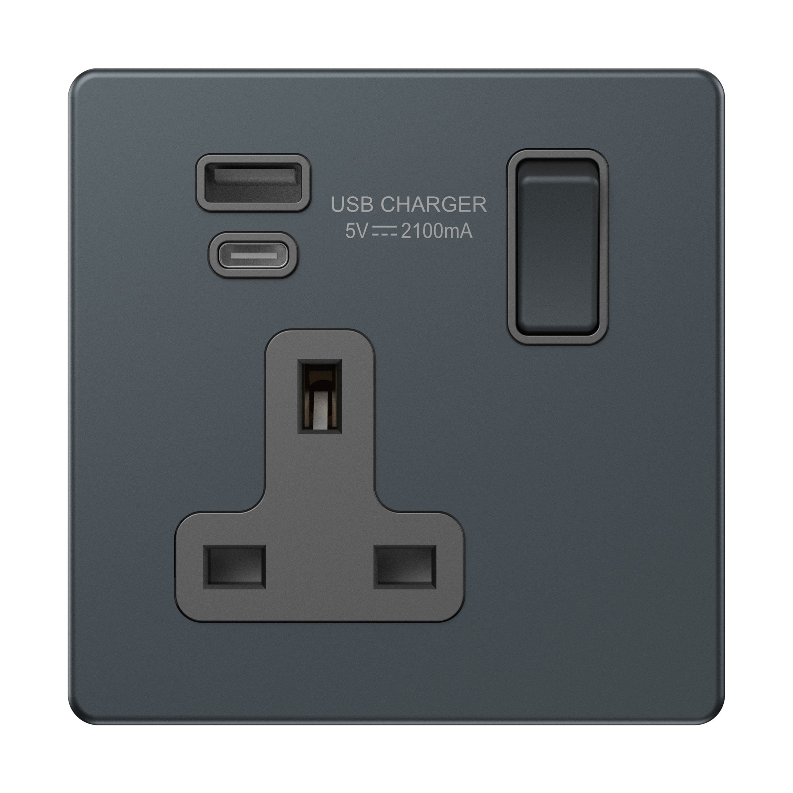 Untitled-1_0003_AS407-U-scaled-1.jpg AS407-U - 13A 1 Gang Switched Socket,Single Pole With Usb A&C Port - Metal Series: Spruce Blue - Image 1