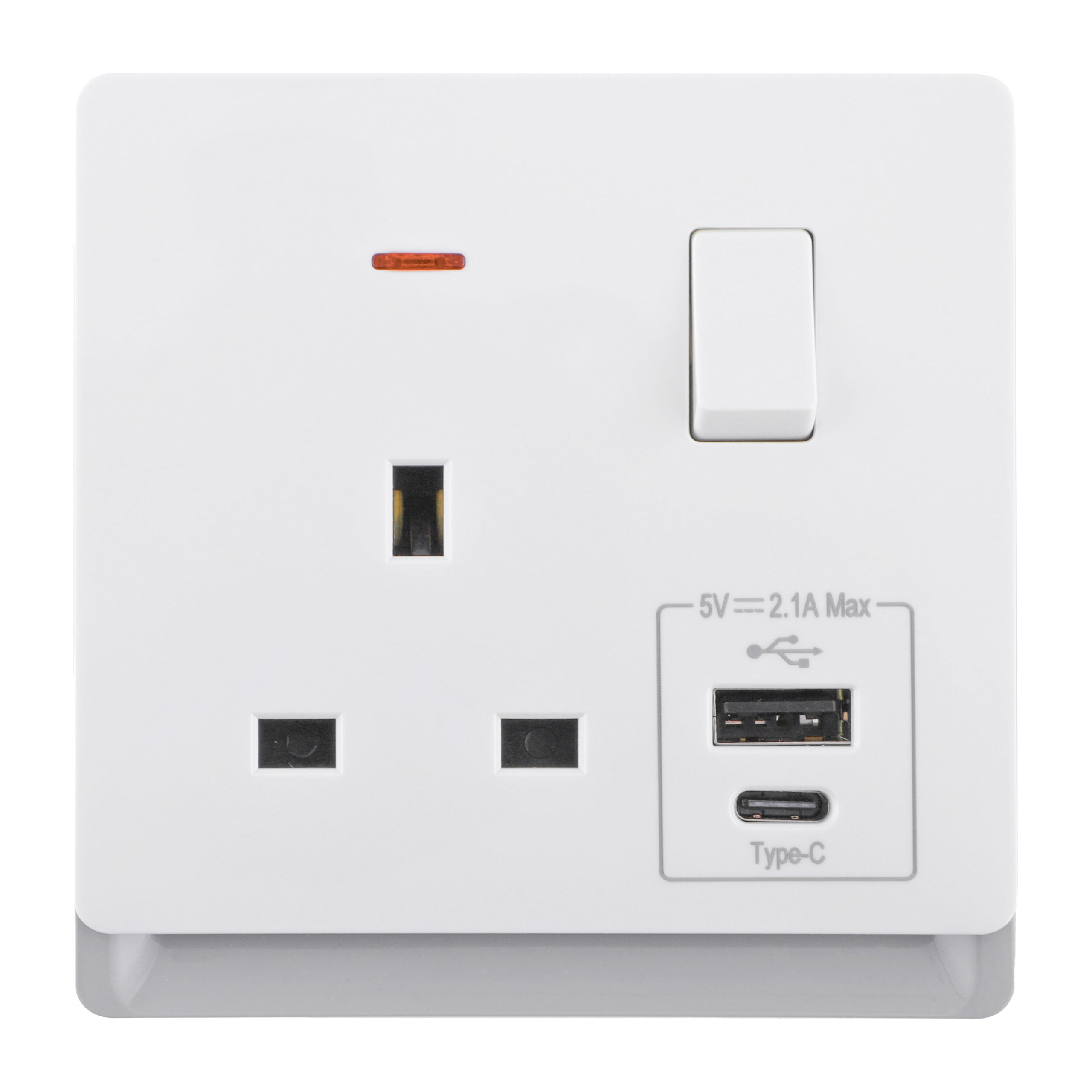 P-R_0005_Layer-9-scaled-1.jpg P-R407U - 13A 1 Gang Switch Socket With Usb A&C Port - PC Royal Series: White - Image 1