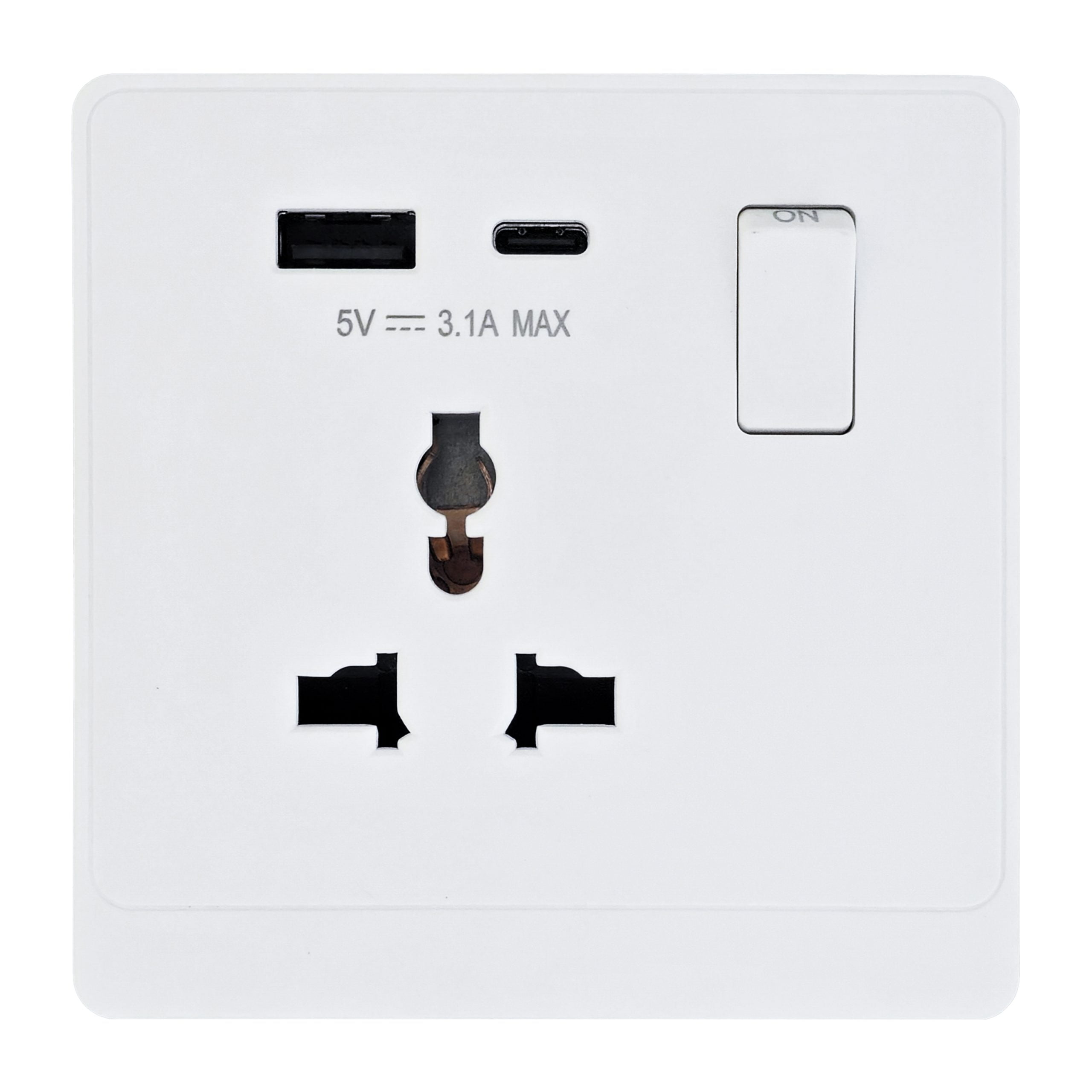 white_0002_Layer-36-scaled-1.jpg P-W424 - 1 Gang Universal Socket A&C Port -PC Classic Range: White - Image 1