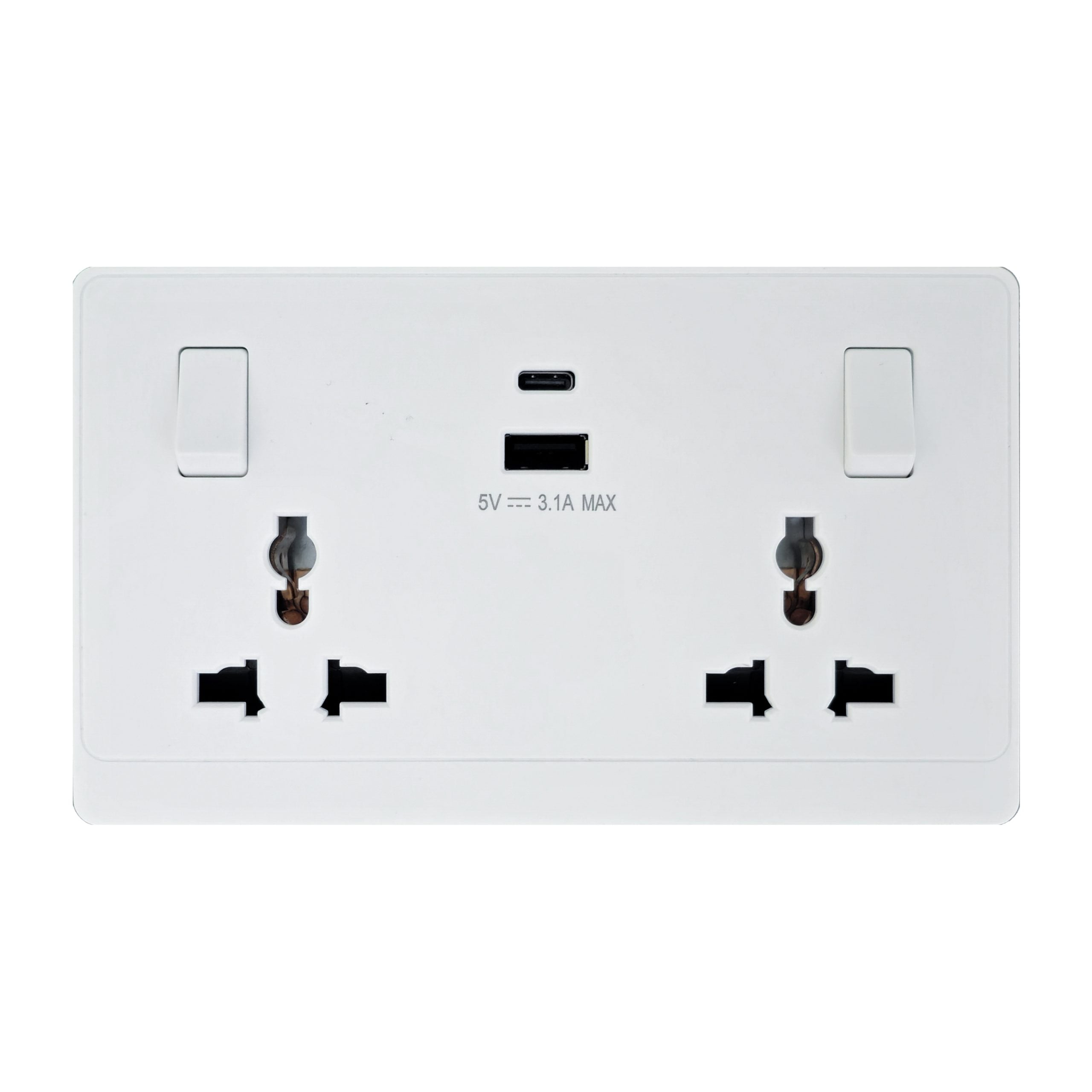 white_0024_Layer-14-scaled-1.jpg P-W425 - 2 Gang Universal Socket A&C Port -PC Classic Range: White - Image 1