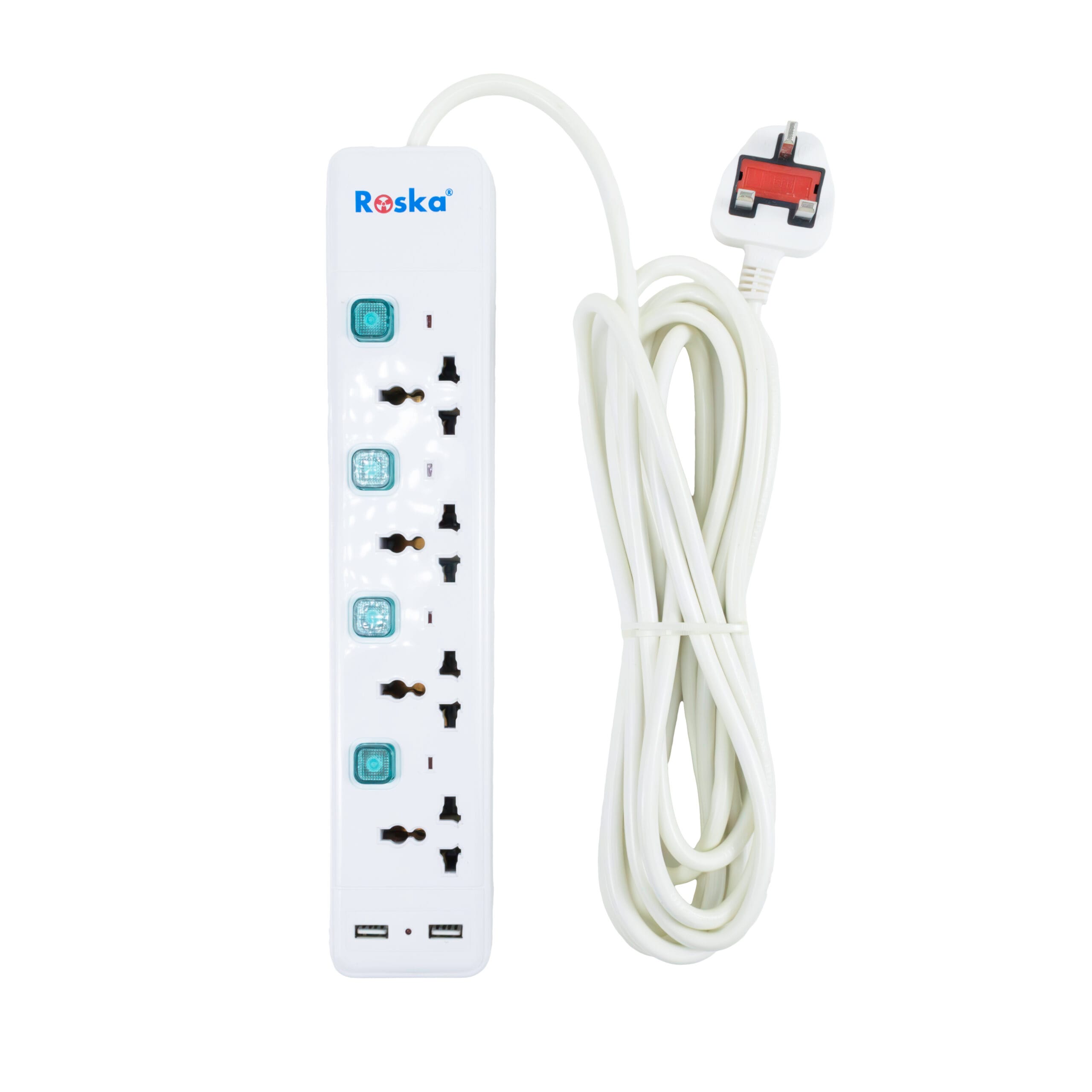 nn_0007_REU2-USB-scaled-1.jpg REU-2-USB | Roska 4 Gang 13A Universal Switched Socket Extensions + USB Charging ports(5 Meters) - Image 1