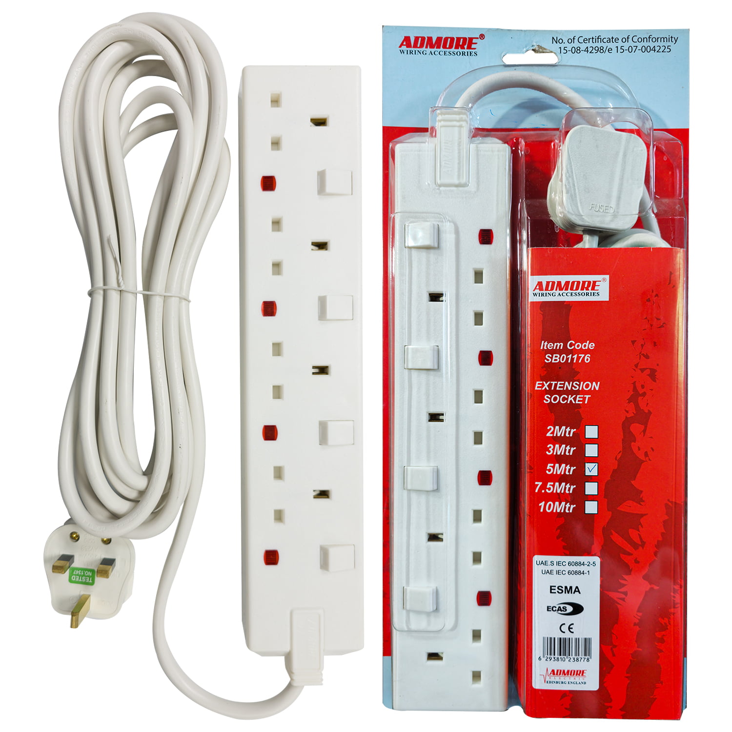 Main-1.jpg SB01176 | Admore 4 Gang 13A 5 Meters Switched Socket Extension - Image 1