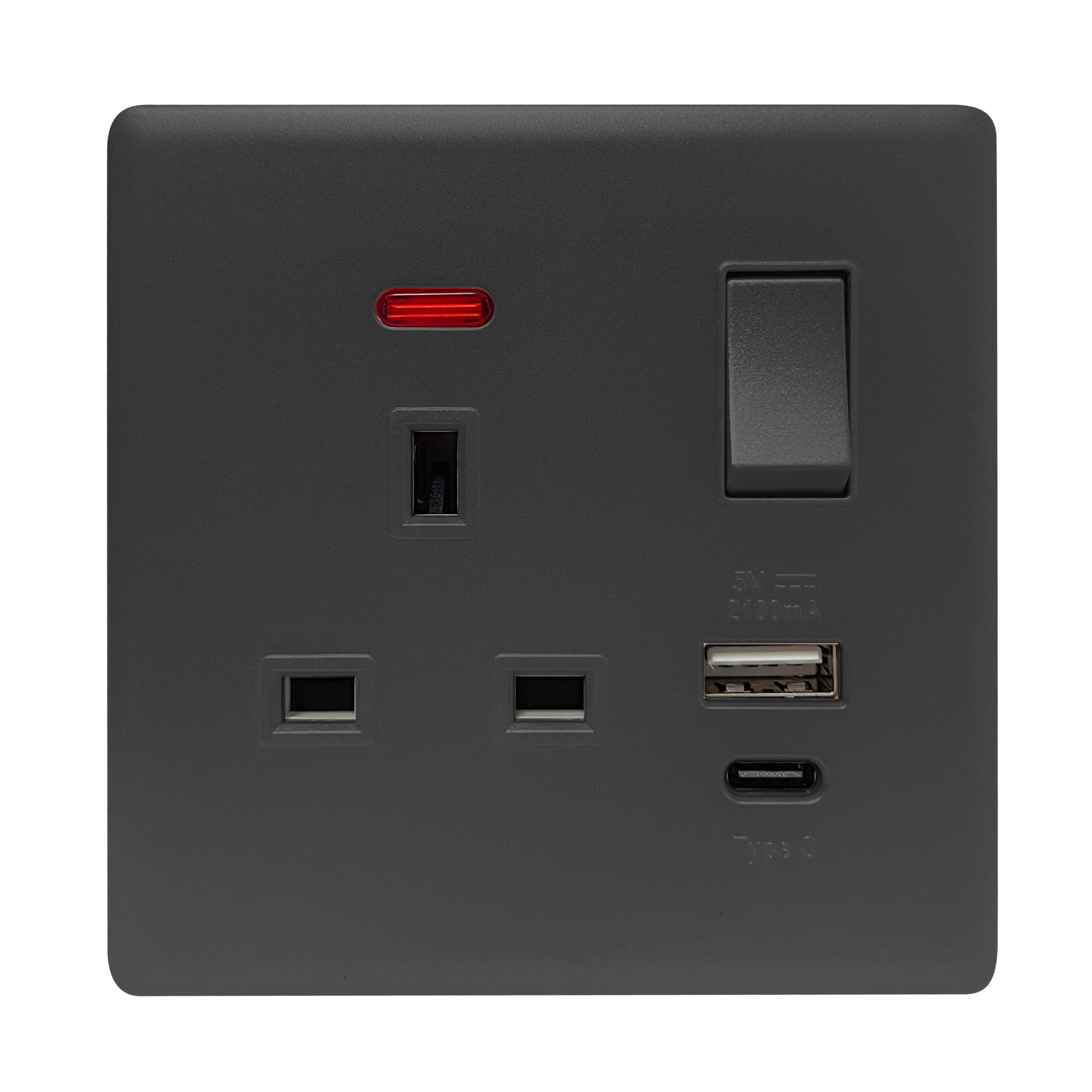 SB407-1.jpg SB407 - 13A 1 Gang Switch Socket With A&C Port - Elegant Soft Touch: Grey - Image 1