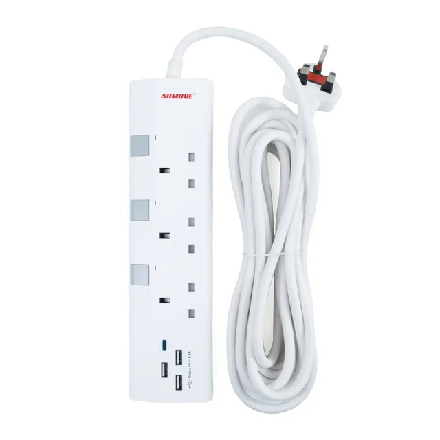 Admore 3 Gang 13A Switched Socket Extension with 3× USB-A + 1× USB-C and 5 m Cable (A-E35U)