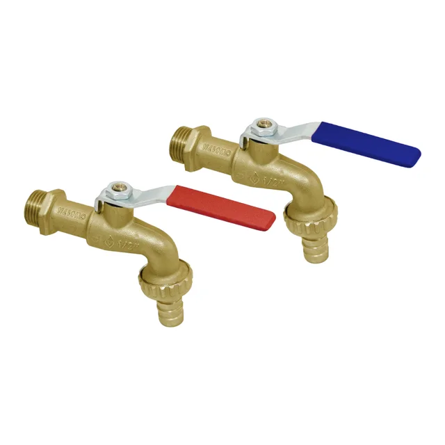 Eurospring 1/2" Bare Brass Lever Bib Cock — Pack of 2 with Red & Blue Lever Handles (SV-04)