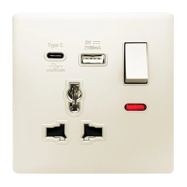 Admore 1 Gang Universal Socket with USB-A & USB-C — Elegant Range Pearl White (PP382)