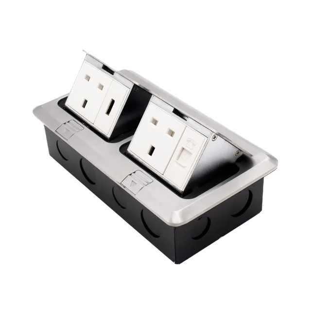 Admore 2 Gang 13A Brushed Chrome Pop-Up Floor Socket with HDMI and Data Port (APU13-2CHD)