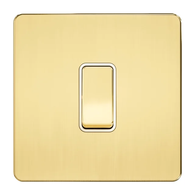 Admore 1 Gang 2 Way 10A Light Switch — Gold Metal Series, Screwless Flat Plate (A302)