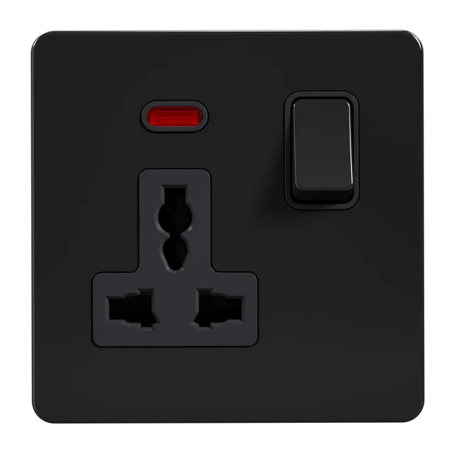 Admore 13A 1 Gang Switched Multi-Function Socket — Black Nickel Metal Series (AB0322)