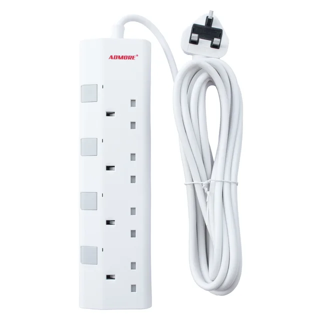 Admore 4 Gang 13A Switched Socket Extension with 5 m Cable — Flame-Retardant PP (A-E45)