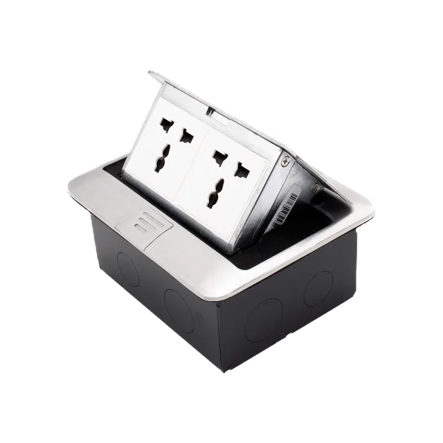 Admore 2 Gang 16A Universal Multi-Function Brushed Chrome Pop-Up Floor Socket (APU16-2M)