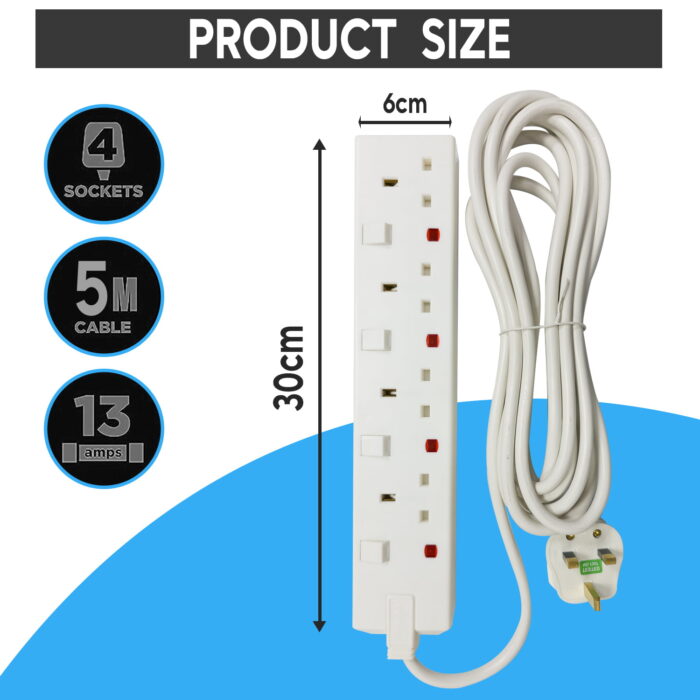 SB01176 | Admore 4 Gang 13A 5 Meters Switched Socket Extension - Image 2