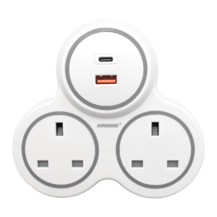 A-A2SU | Admore 2 Gang Multi-plug Socket Adapter with USB type C & type A charging ports