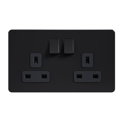 AB406 - 13A 2 Gang Switch Socket - Metal Series: Black Nickel