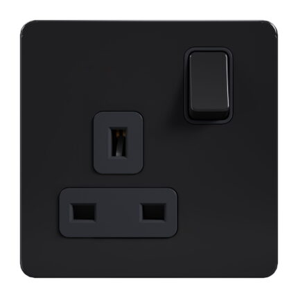 AB405 - 13A 1 Gang Switch Socket - Metal Series: Black Nickel