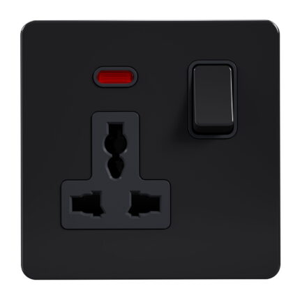AB422 - 13A 1 Gang Switched Multi Socket, Single Pole - Metal Series: Black Nickel