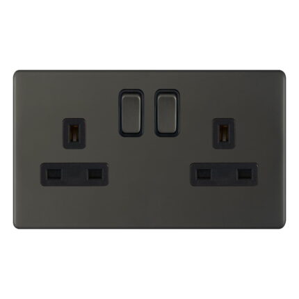 AU406 - 13A 2 Gang Switch Socket - Metal Series: Umber