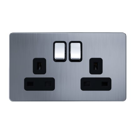 AC406 - 13A 2 Gang Switch Socket - Metal Series: Chrome