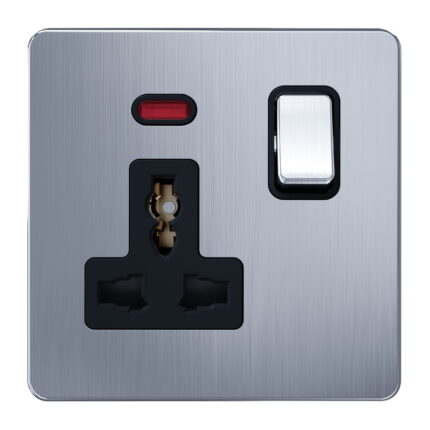 AC0322 - 13A 1 Gang Switched Multi Socket, Single Pole - Metal Series: Chrome