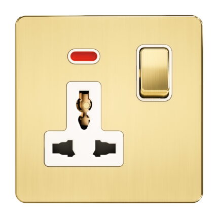 A0322 - 13A 1 Gang Switched Multi Socket, Single Pole -Metal Series: Gold
