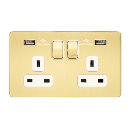 A408-U - 13A 2 Gang Switched Socket, Single Pole With Usb   -Metal Series: Gold