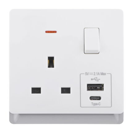 P-R407U - 13A 1 Gang Switch Socket With Usb A&C Port - PC Royal Series: White