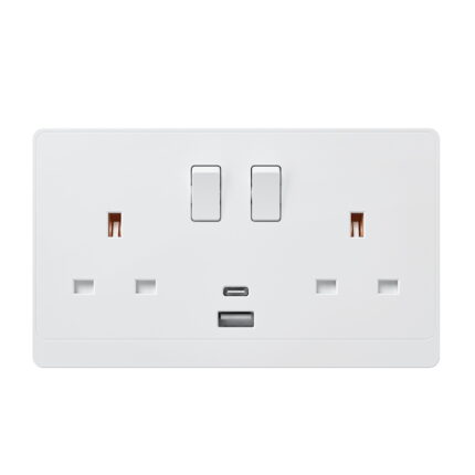 P-W408 - 13A 2 Gang Switch Socket With A&C Port -PC Classic Range: White
