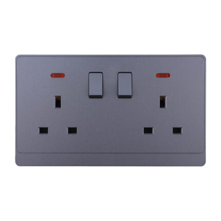 P-S406 - 13A 2 Gang Switch Socket - PC Classic Range: Grey
